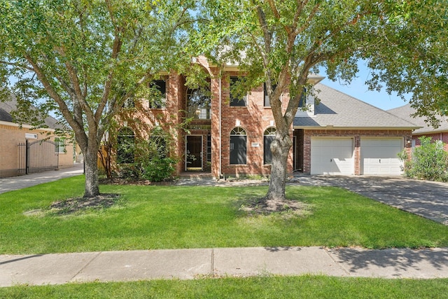 view of front facade featuring a garage and a front lawn