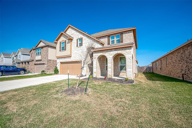 view of front of house featuring a front lawn and a garage