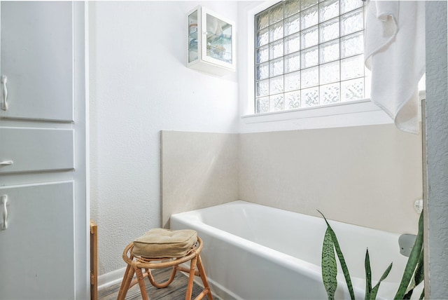 bathroom featuring a bath and hardwood / wood-style flooring