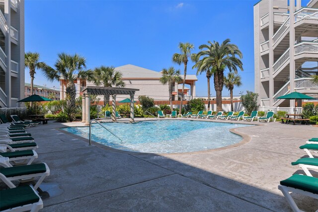 view of pool featuring a patio