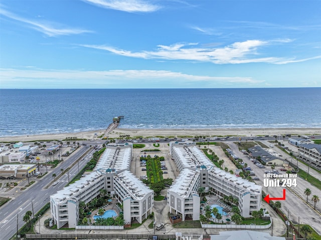 6102 Seawall Blvd Unit 294, Galveston, TX 77551 - aerial view of waterfront with a beach and a pool area
