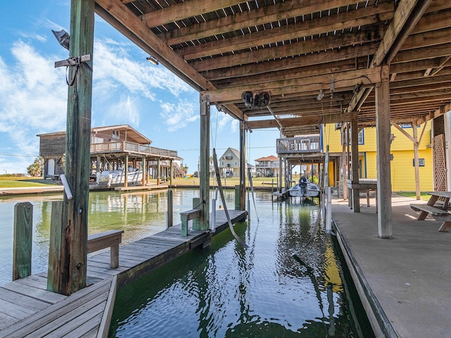 dock area with a water view