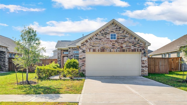 view of front of home featuring a front yard and a garage