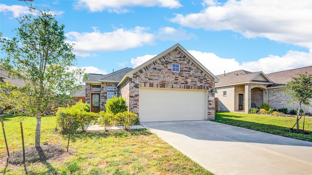 view of front of home featuring a front yard and a garage