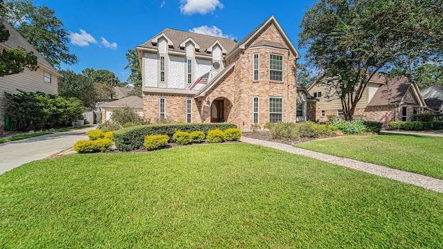 tudor home with a front yard