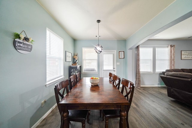 dining space with hardwood / wood-style flooring and a wealth of natural light