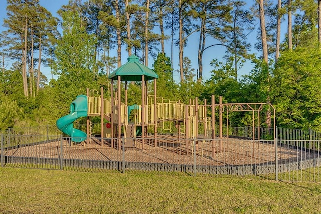 view of play area featuring a lawn