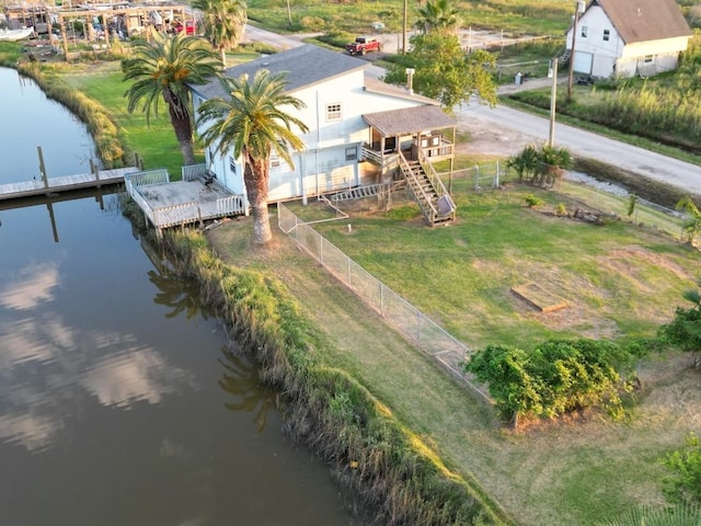 aerial view featuring a water view