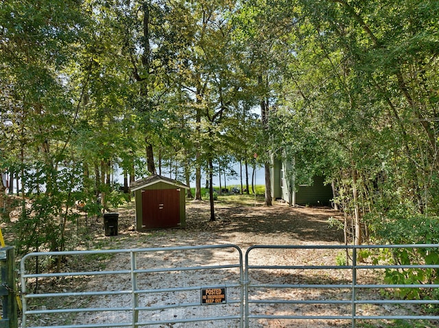 view of yard featuring a shed