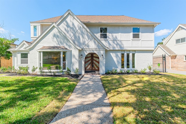 view of front of house featuring french doors and a front lawn