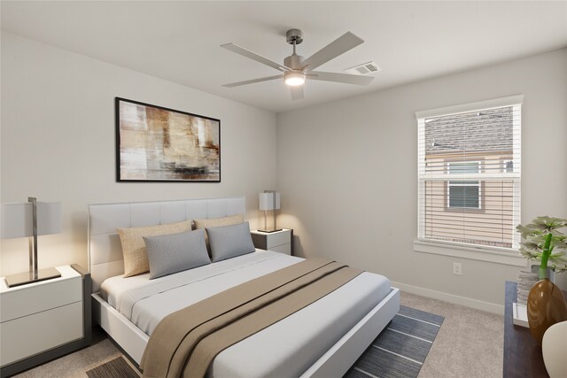 bedroom with carpet flooring and ceiling fan