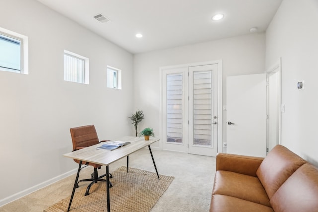 carpeted home office featuring a healthy amount of sunlight