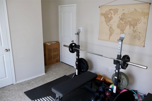 exercise area featuring carpet floors