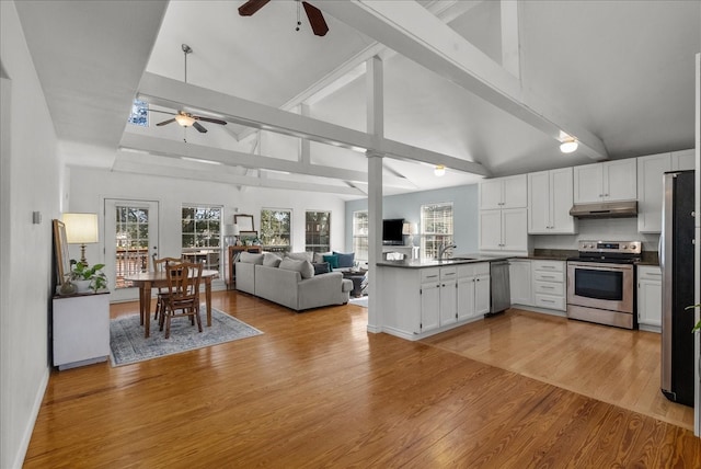 kitchen featuring white cabinetry, sink, stainless steel appliances, and light wood-type flooring