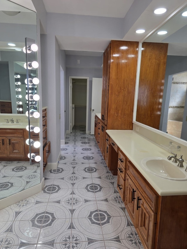 bathroom with vanity and tile patterned floors