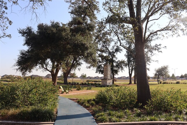 view of home's community with a rural view and a lawn