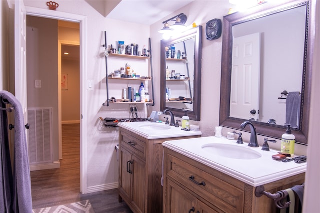 bathroom featuring wood-type flooring and vanity