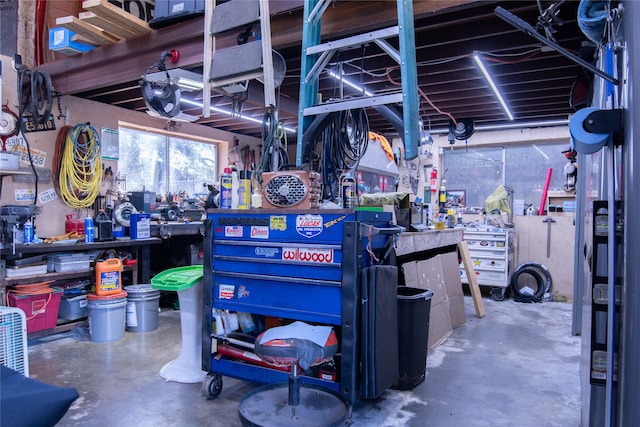 basement featuring a workshop area