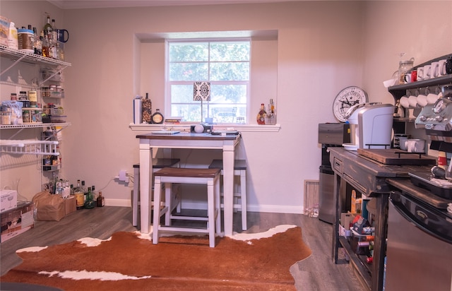 home office featuring dark hardwood / wood-style flooring