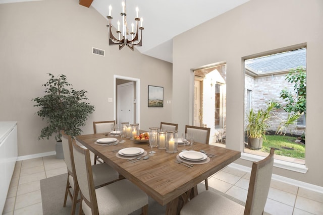 dining room with a notable chandelier, a healthy amount of sunlight, and light tile patterned flooring