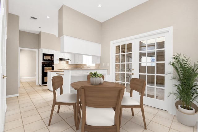 tiled dining space with french doors