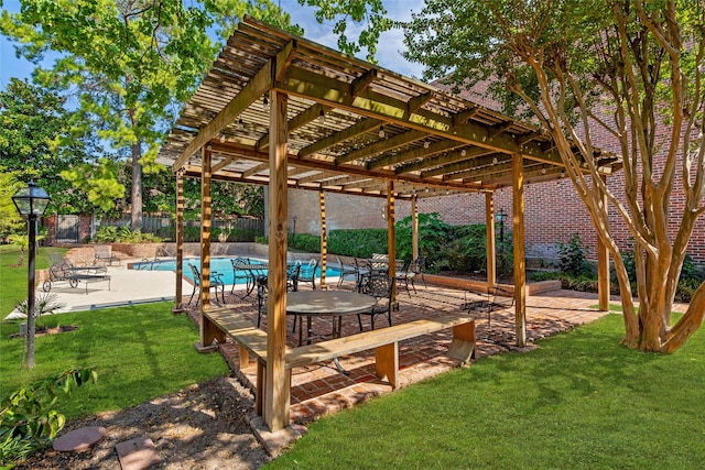 view of patio / terrace with a pergola and a fenced in pool