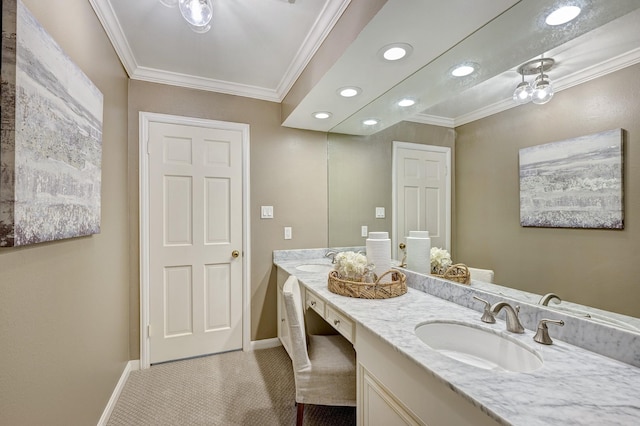 bathroom with vanity and crown molding