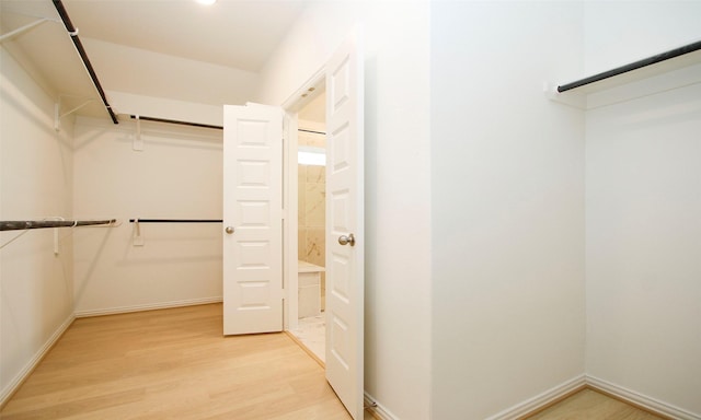 walk in closet featuring light hardwood / wood-style flooring