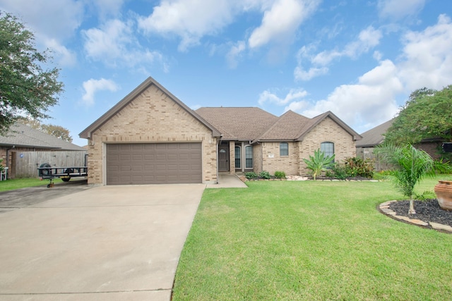 view of front of property featuring a front yard and a garage