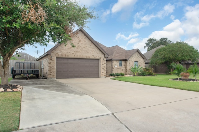 view of front facade with a front yard and a garage