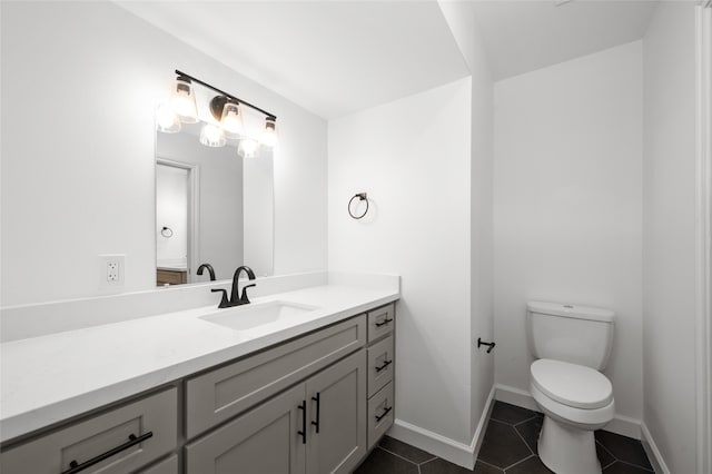 bathroom featuring vanity, toilet, and tile patterned floors