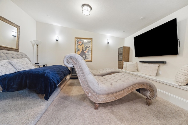 carpeted bedroom featuring vaulted ceiling