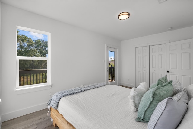 bedroom featuring hardwood / wood-style flooring and multiple windows