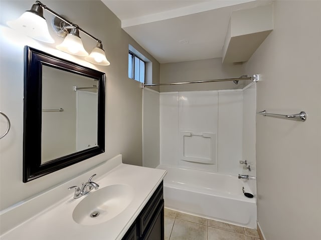 bathroom featuring tub / shower combination, vanity, and tile patterned floors