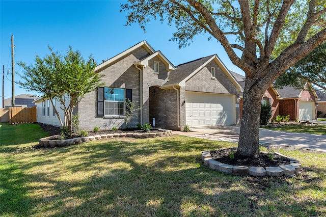 single story home featuring a garage and a front lawn