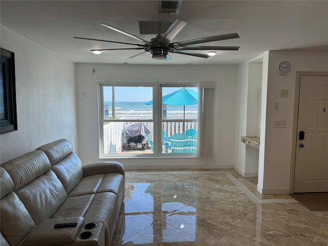 living room with ceiling fan