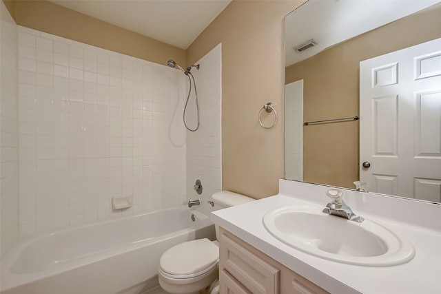 full bathroom featuring vanity, toilet, and shower / bathtub combination