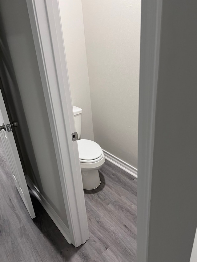 bathroom with wood-type flooring and toilet