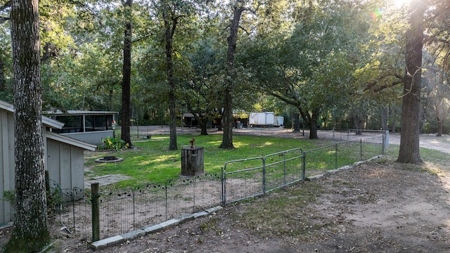 view of yard featuring a shed