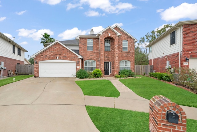 view of front facade featuring a front yard and a garage