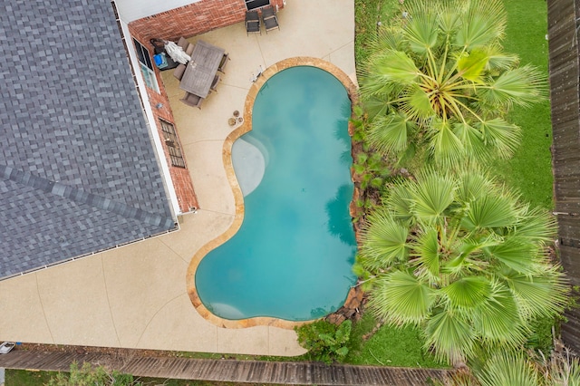 view of swimming pool featuring a patio area