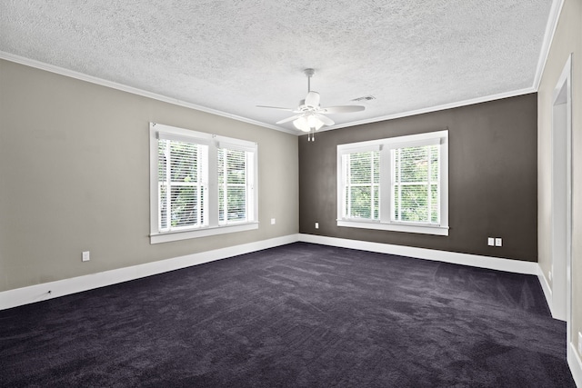 603 Hardeman St, Sealy, TX 77474 - unfurnished room with dark colored carpet, a healthy amount of sunlight, crown molding, and ceiling fan