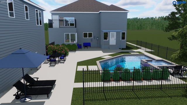 view of swimming pool with a yard and a patio area