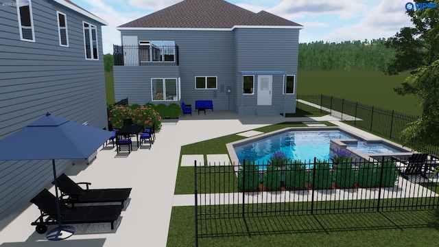 603 Hardeman St, Sealy, TX 77474 - view of pool with a lawn, a patio area, a pool with connected hot tub, and a fenced backyard