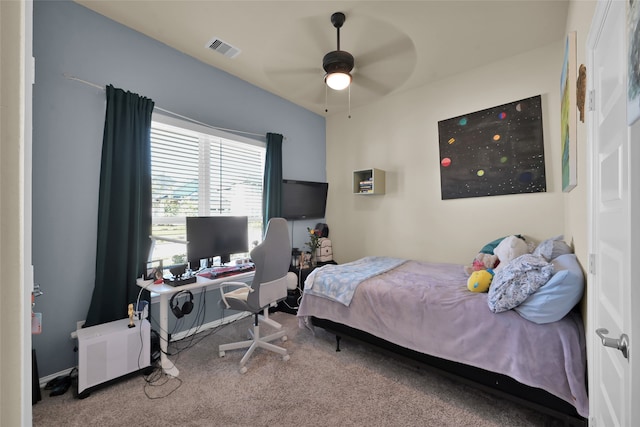 bedroom with carpet and ceiling fan