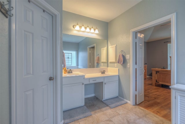 bathroom with vanity and wood-type flooring