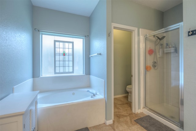 bathroom with plus walk in shower and toilet