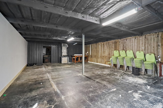 basement with wood walls