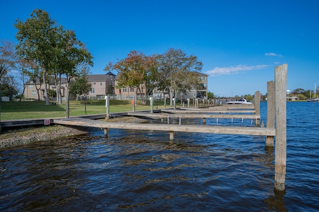 view of dock with a water view