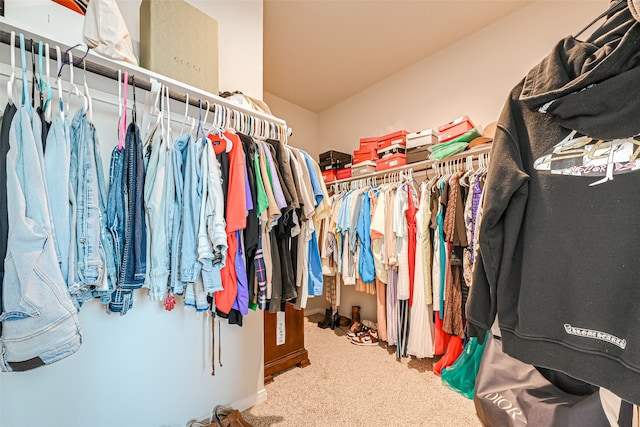 walk in closet with carpet